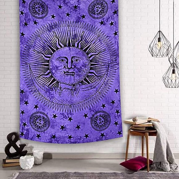 Twin Size Cotton Wall Bed Boho Purple Star Tapestry NEW in Package - Picture 4 of 5